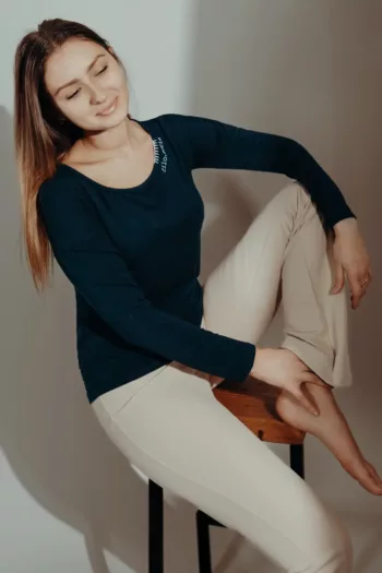 t-shirt donna in Bamboo manica lunga_blu scuro_JD4